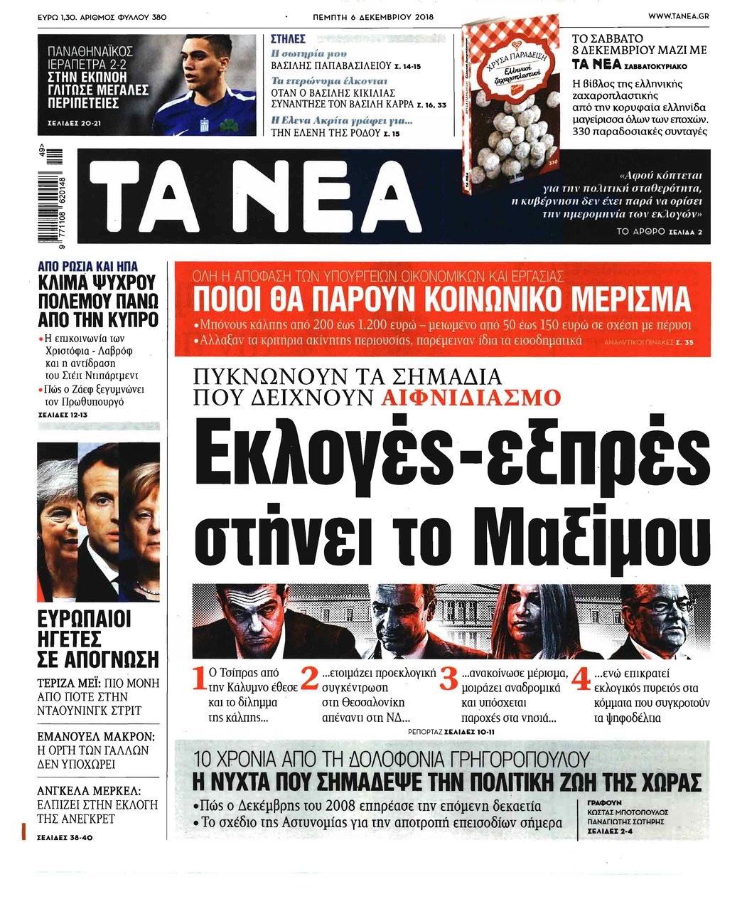 Πρωτοσέλιδο εφημερίδας Τα Νέα