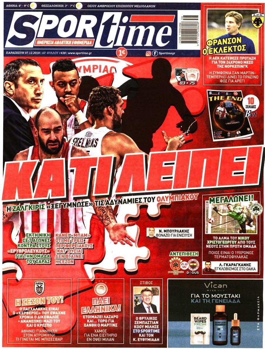 Πρωτοσέλιδο εφημερίδας Sportime