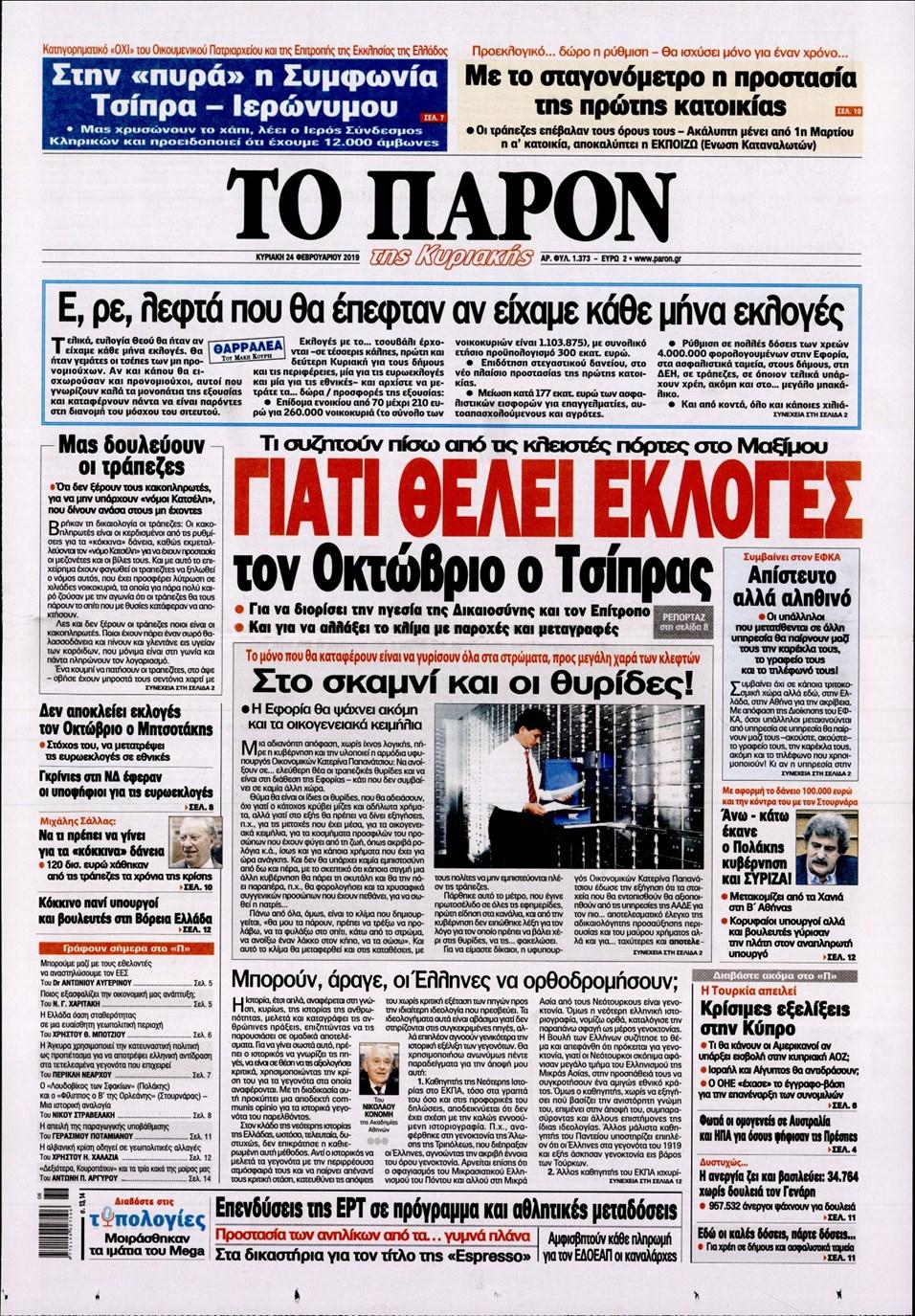 Πρωτοσέλιδο εφημερίδας Το Παρόν