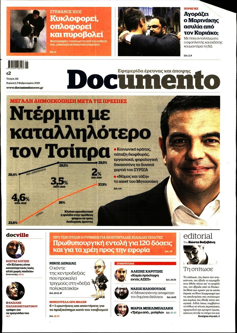 Πρωτοσέλιδο εφημερίδας Documento