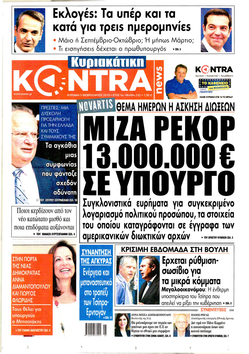 Πρωτοσέλιδο εφημερίδας Kontra News