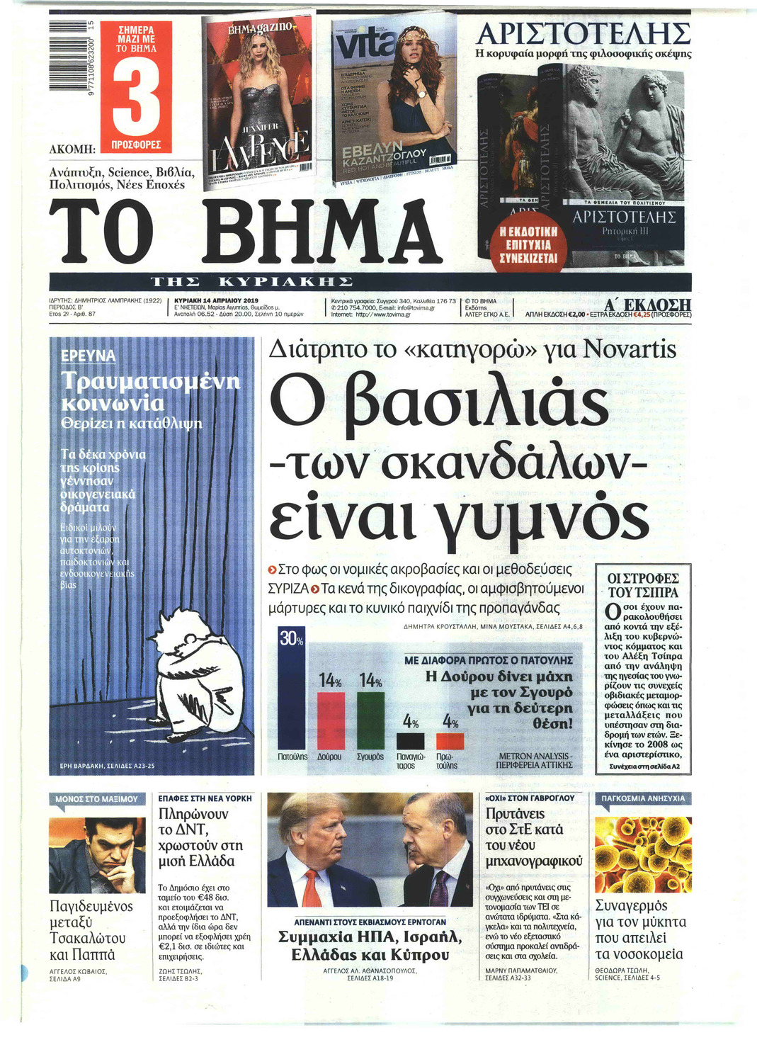 Πρωτοσέλιδο εφημερίδας Το Βήμα της Κυριακής