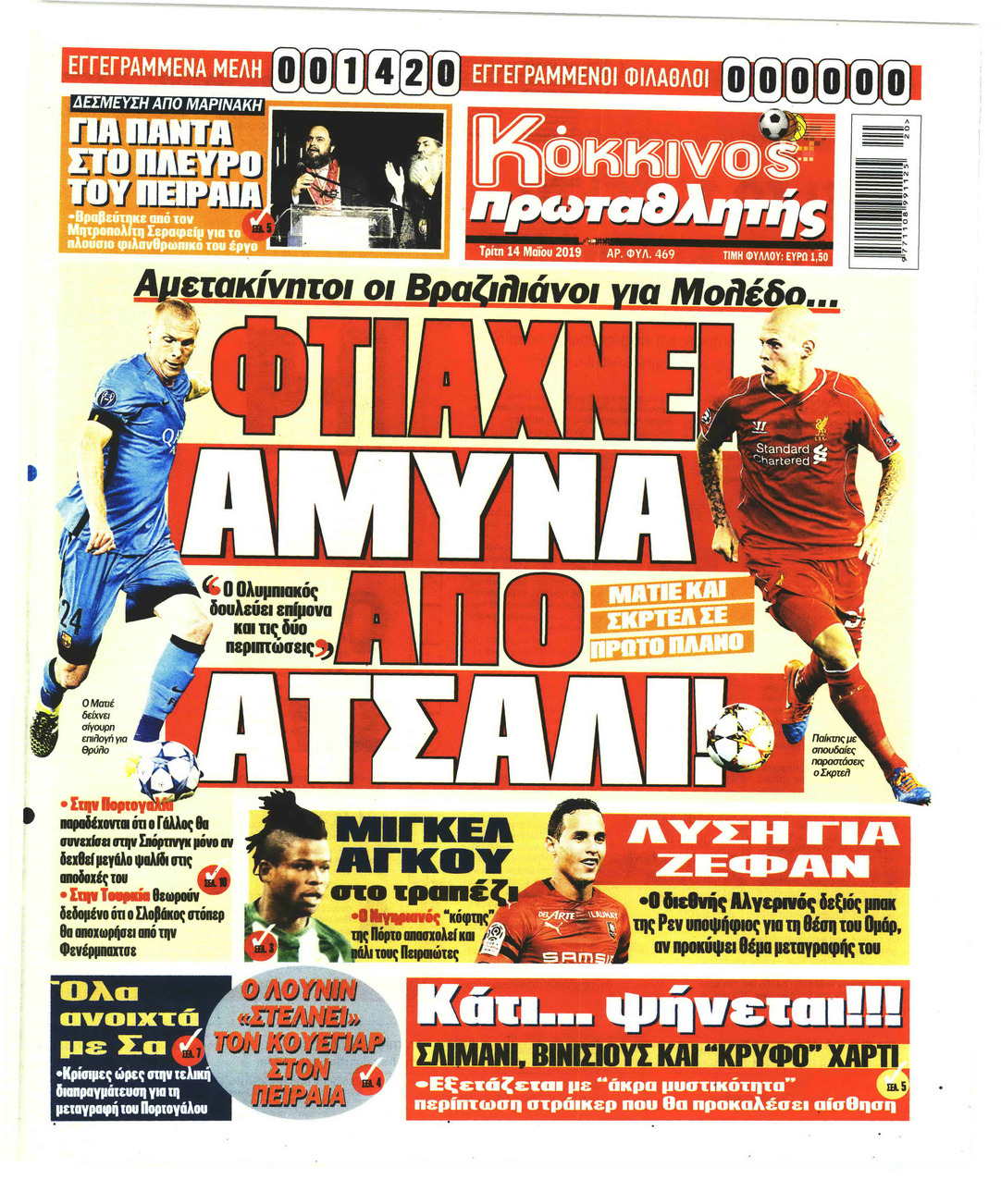 Πρωτοσέλιδο εφημερίδας Κόκκινος Πρωταθλητής