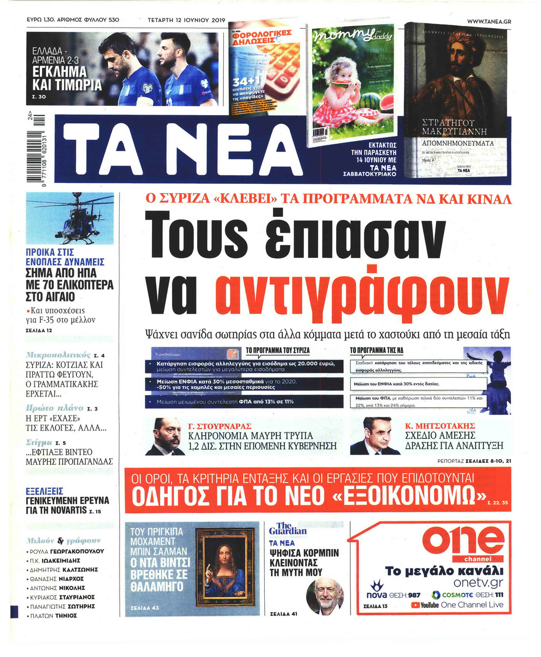 Πρωτοσέλιδο εφημερίδας Τα Νέα