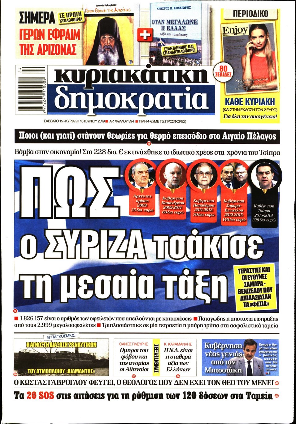 Πρωτοσέλιδο εφημερίδας Δημοκρατία