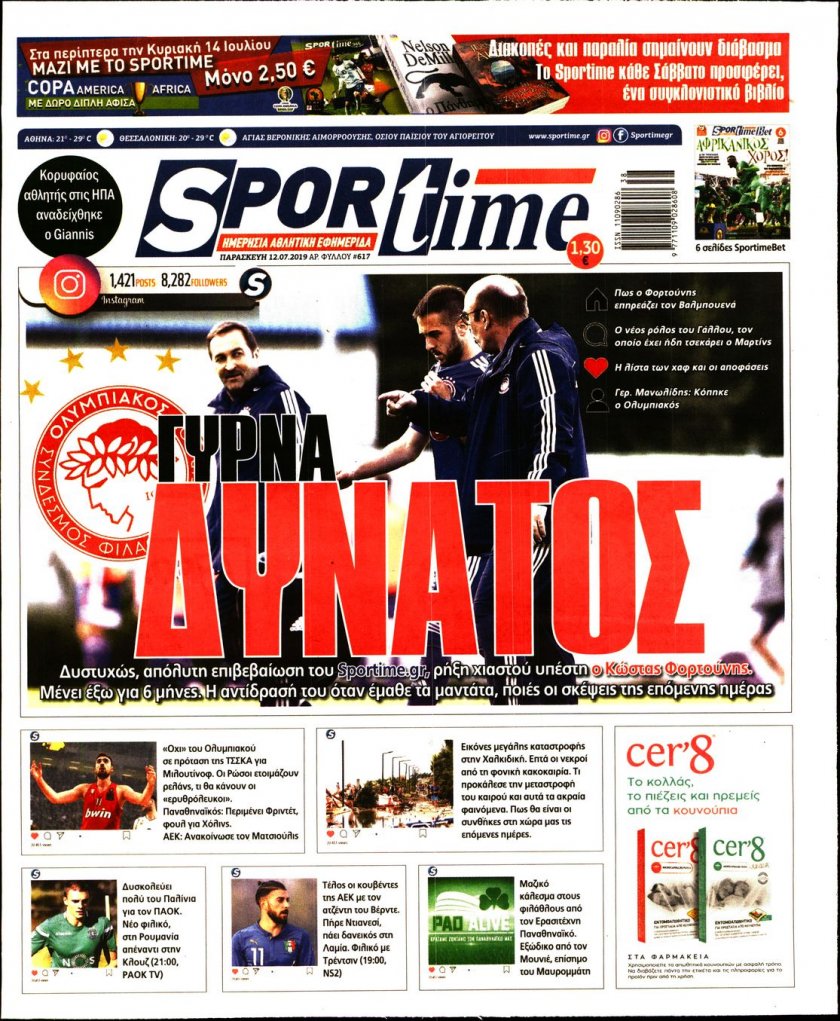 Πρωτοσέλιδο εφημερίδας Sportime