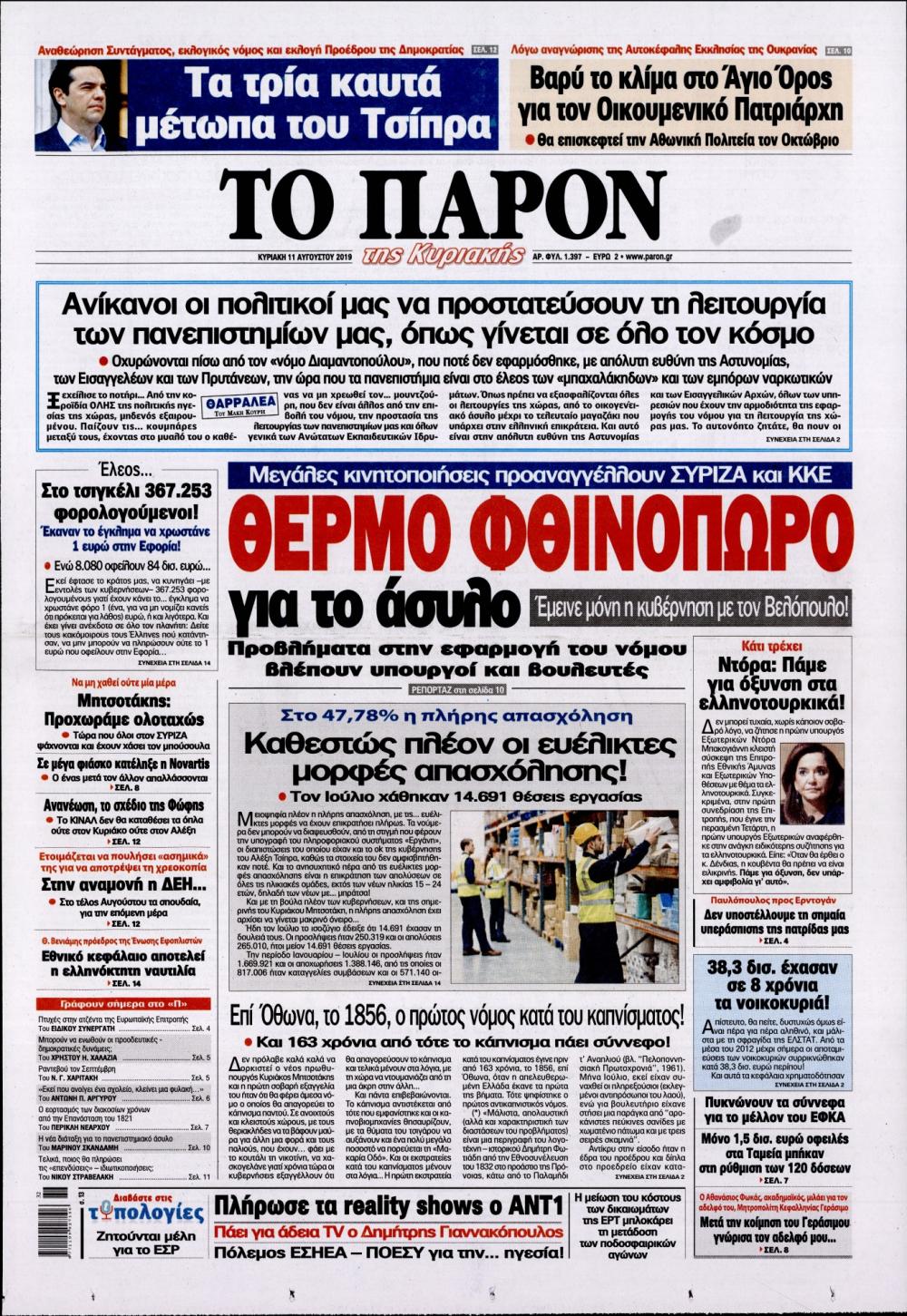 Πρωτοσέλιδο εφημερίδας Το Παρόν