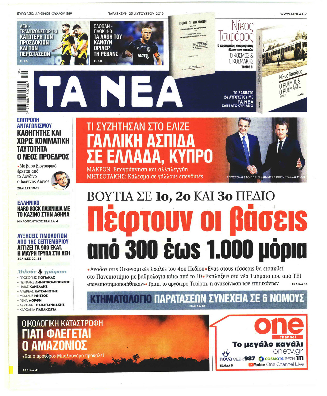 Πρωτοσέλιδο εφημερίδας Τα Νέα