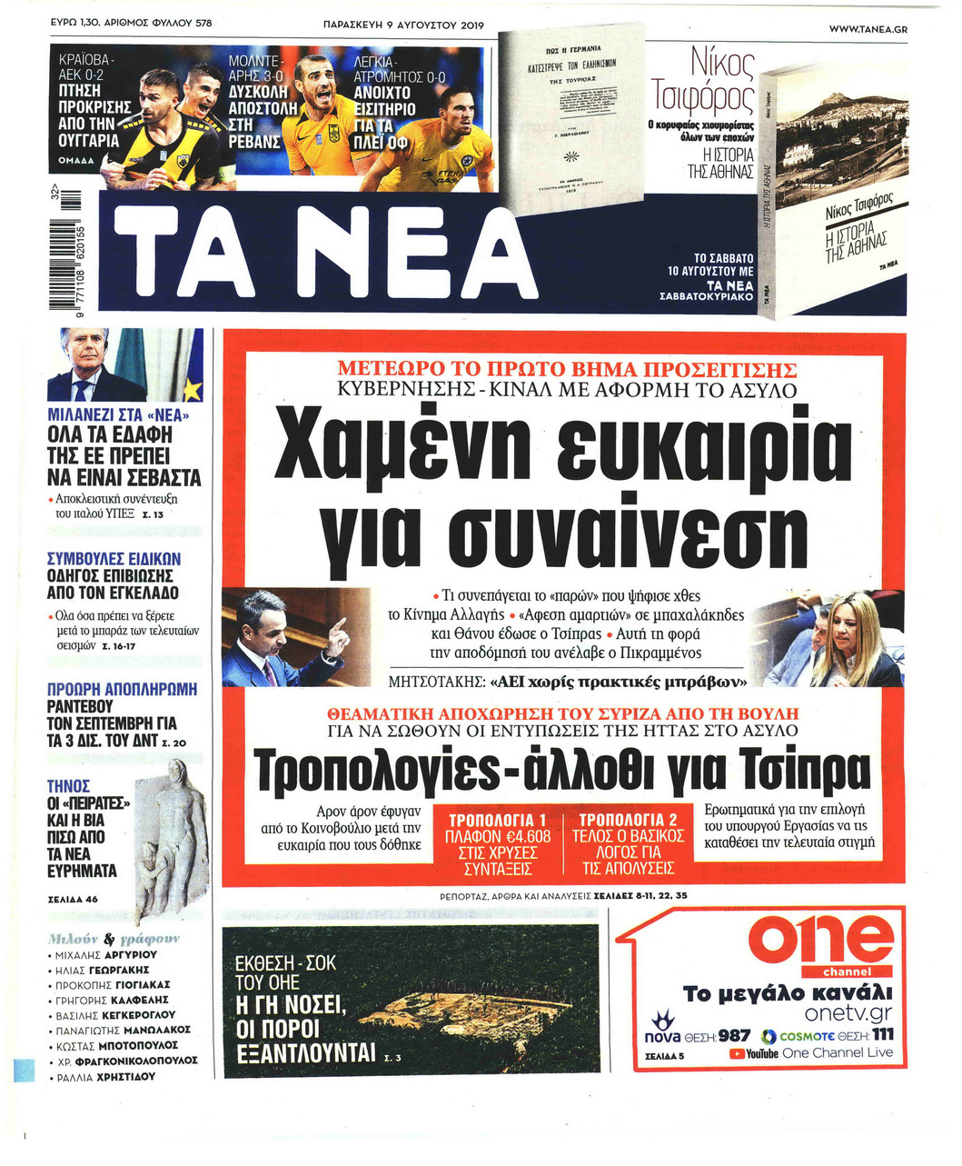 Πρωτοσέλιδο εφημερίδας Τα Νέα