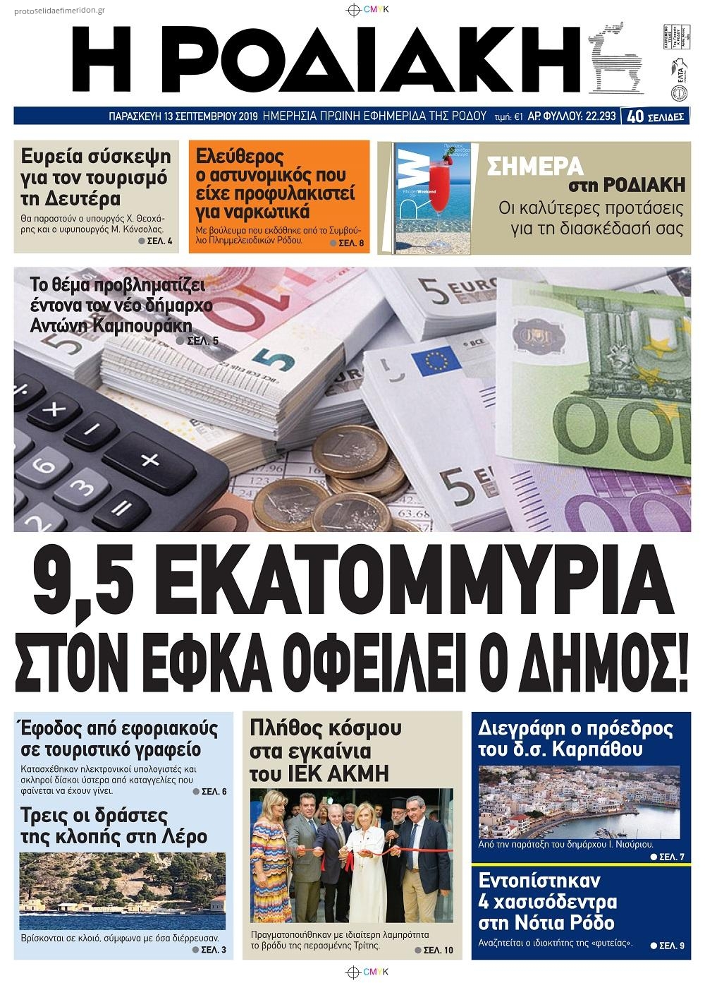 Πρωτοσέλιδο εφημερίδας Ροδιακή