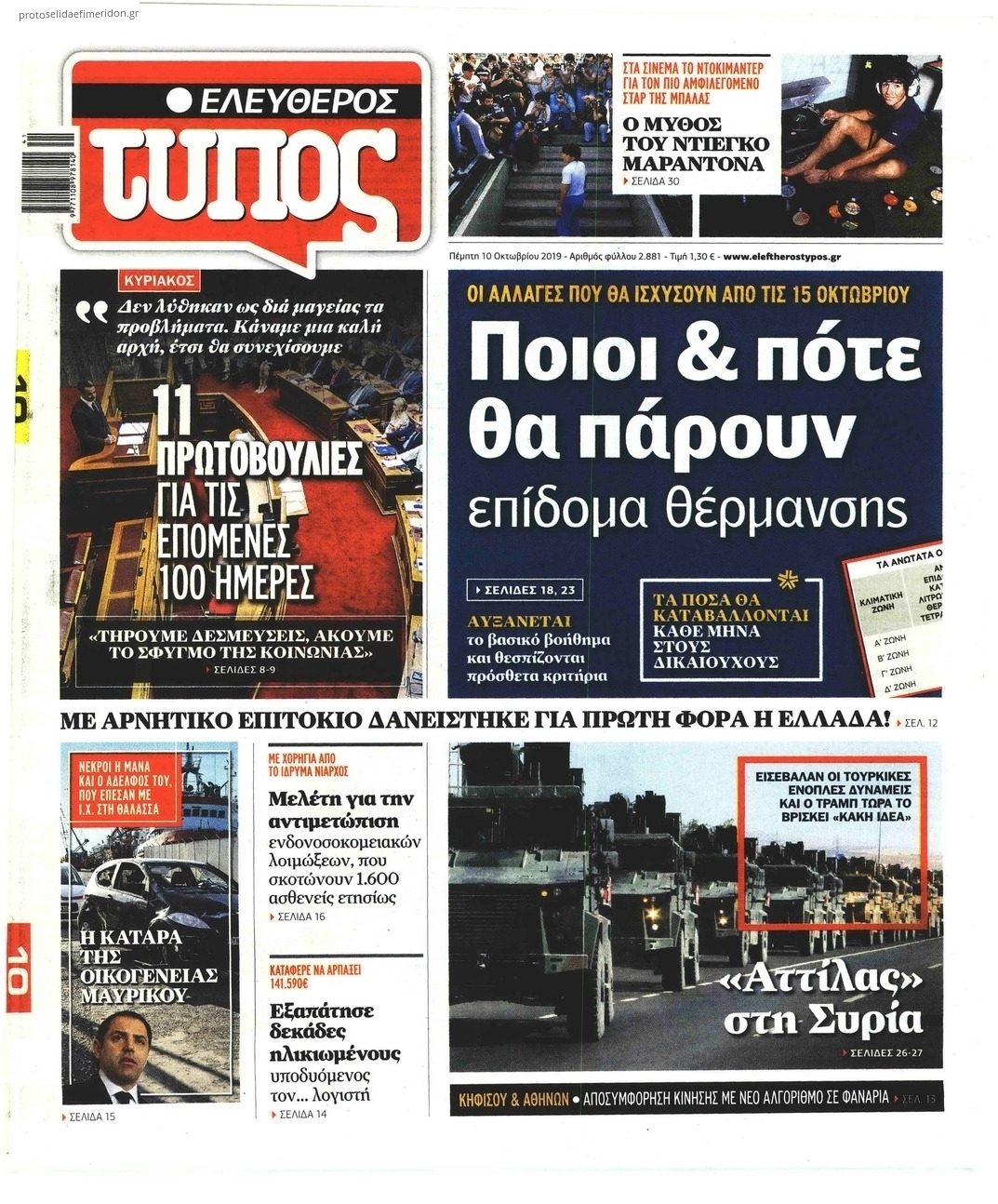 Πρωτοσέλιδο εφημερίδας Ελεύθερος Τύπος