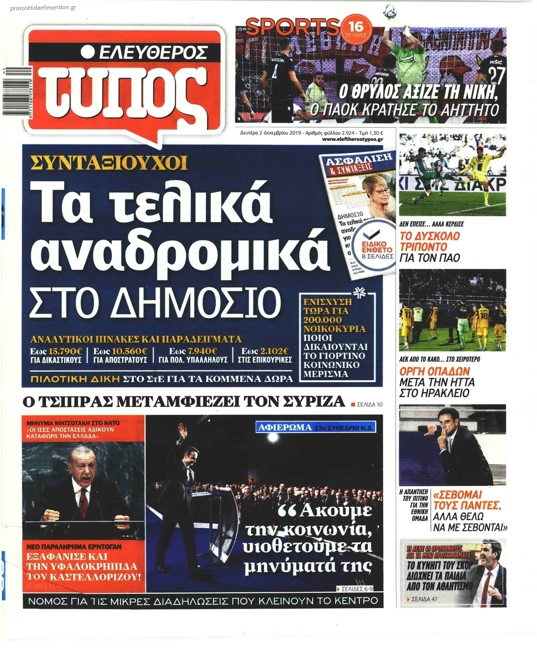 Πρωτοσέλιδο εφημερίδας Ελεύθερος Τύπος