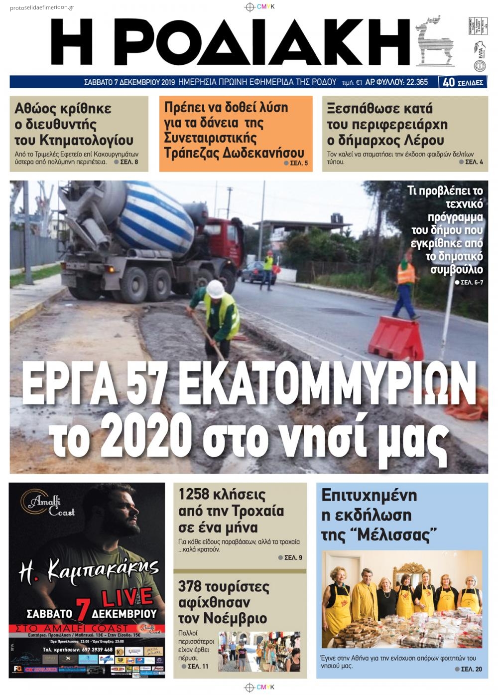 Πρωτοσέλιδο εφημερίδας Ροδιακή