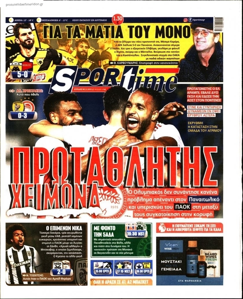 Πρωτοσέλιδο εφημερίδας Sportime