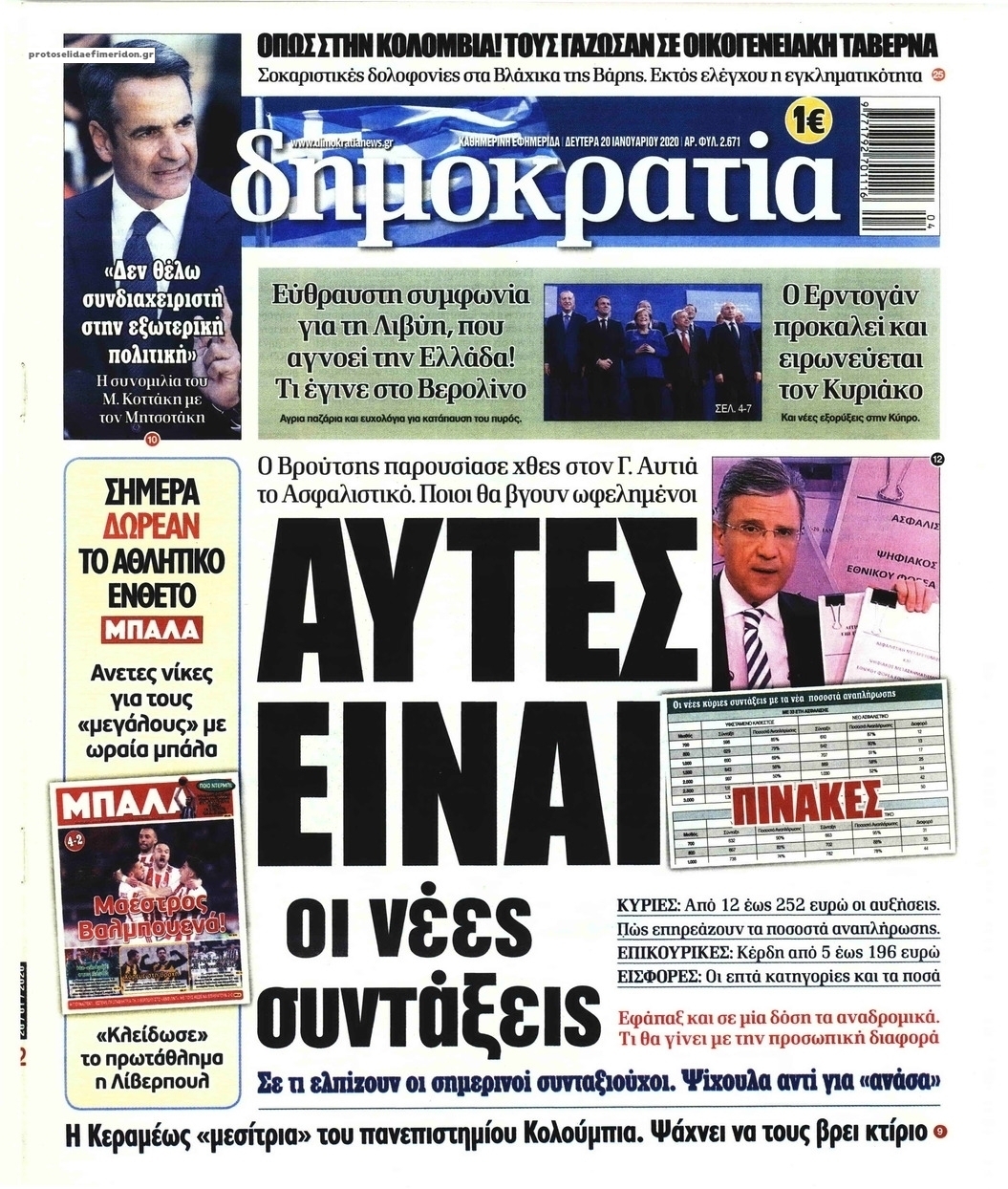 Πρωτοσέλιδο εφημερίδας Δημοκρατία