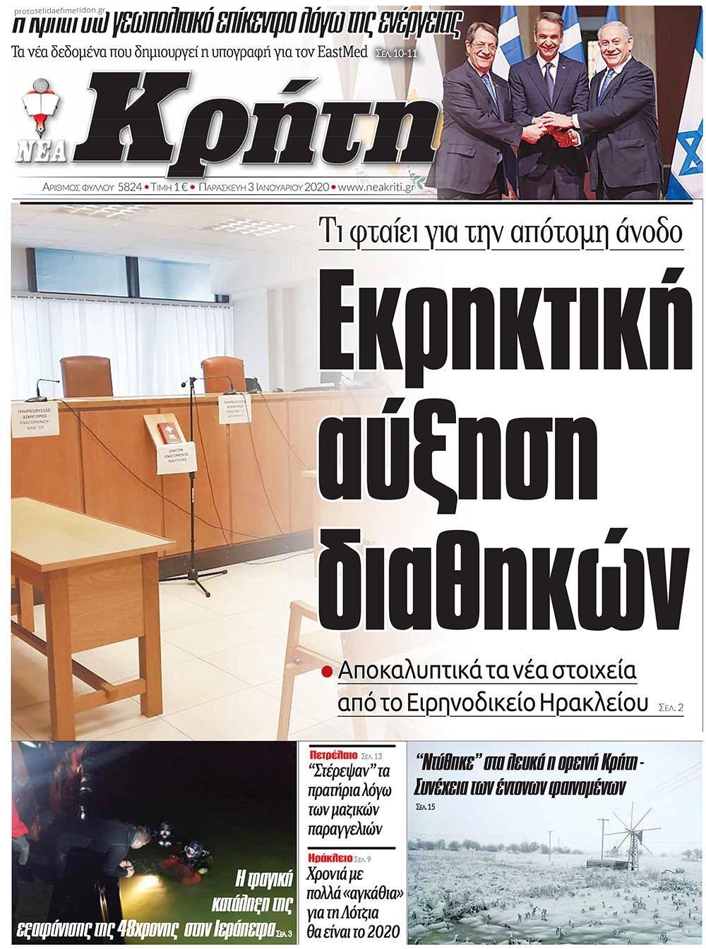 Πρωτοσέλιδο εφημερίδας Νέα Κρήτη