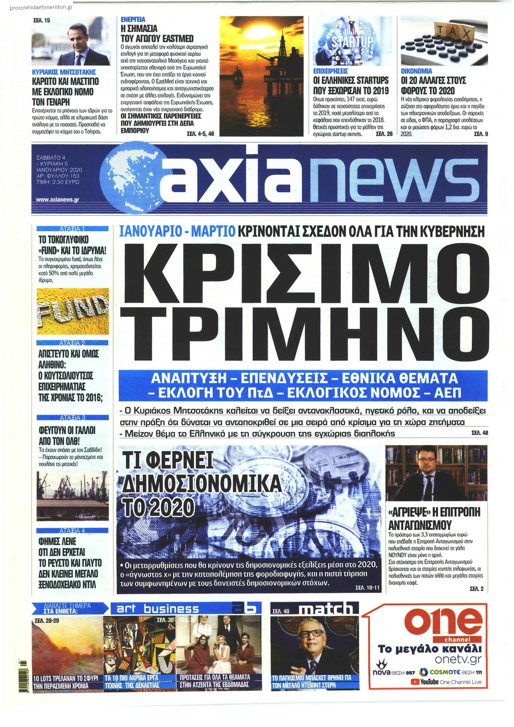 Πρωτοσέλιδο εφημερίδας Αξία News