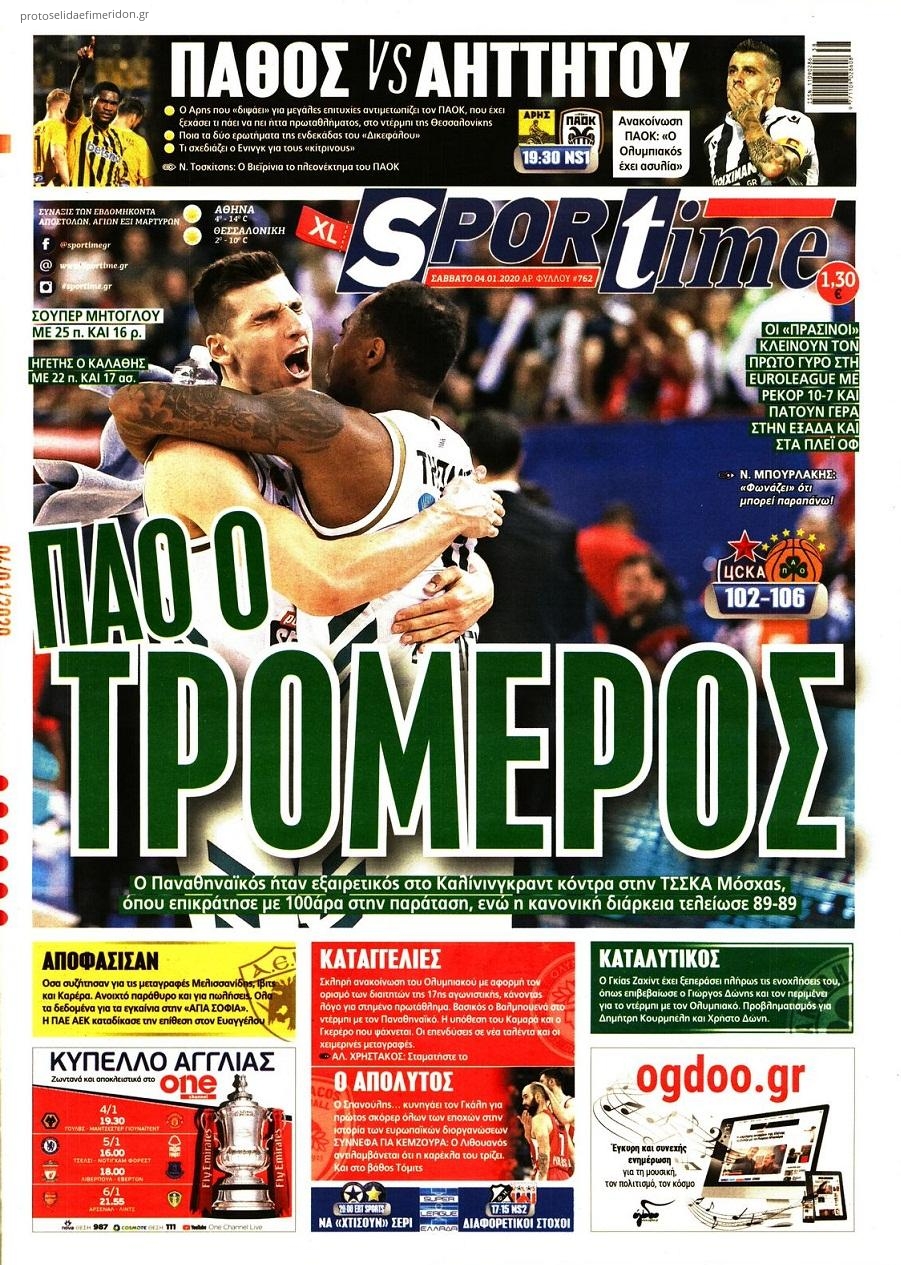 Πρωτοσέλιδο εφημερίδας Sportime