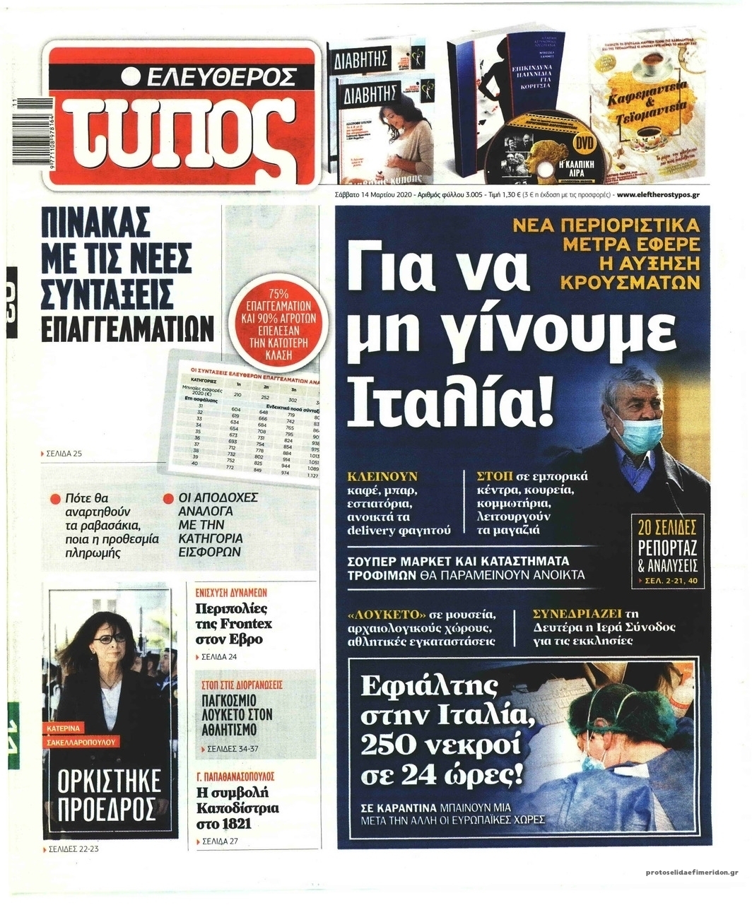 Πρωτοσέλιδο εφημερίδας Ελεύθερος Τύπος