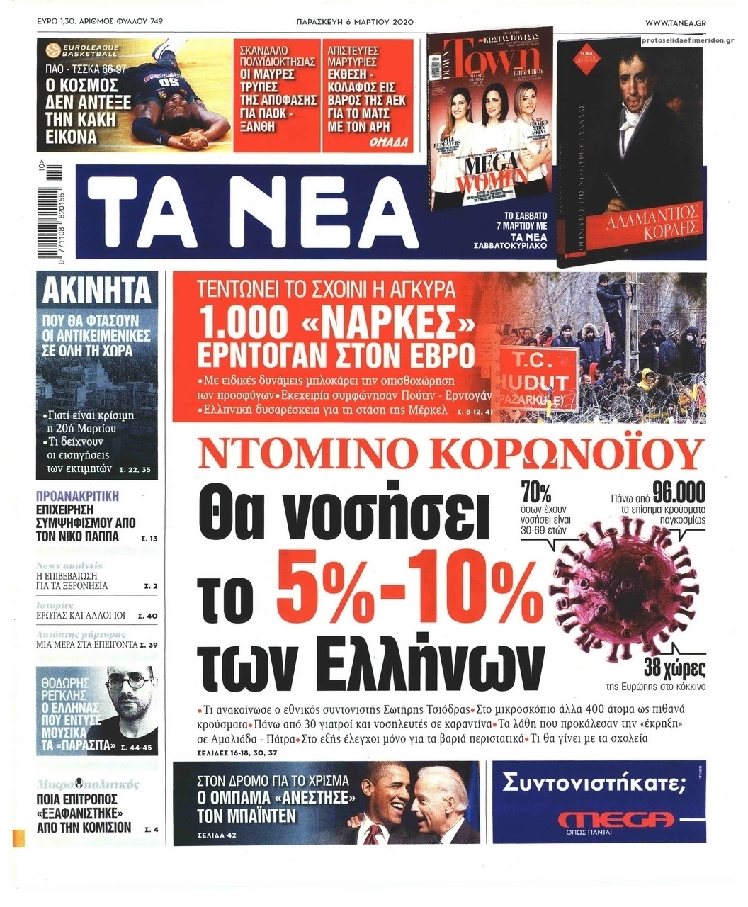 Πρωτοσέλιδο εφημερίδας Τα Νέα