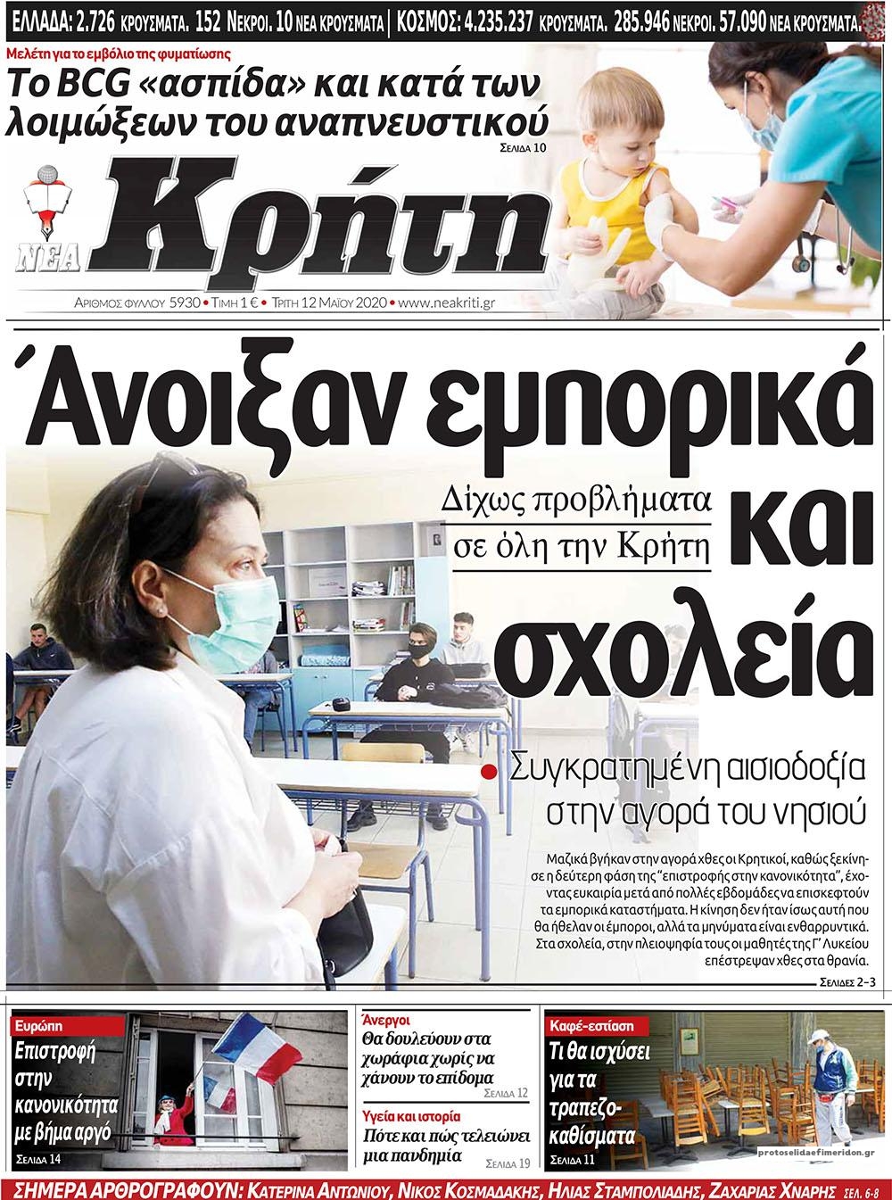 Πρωτοσέλιδο εφημερίδας Νέα Κρήτη