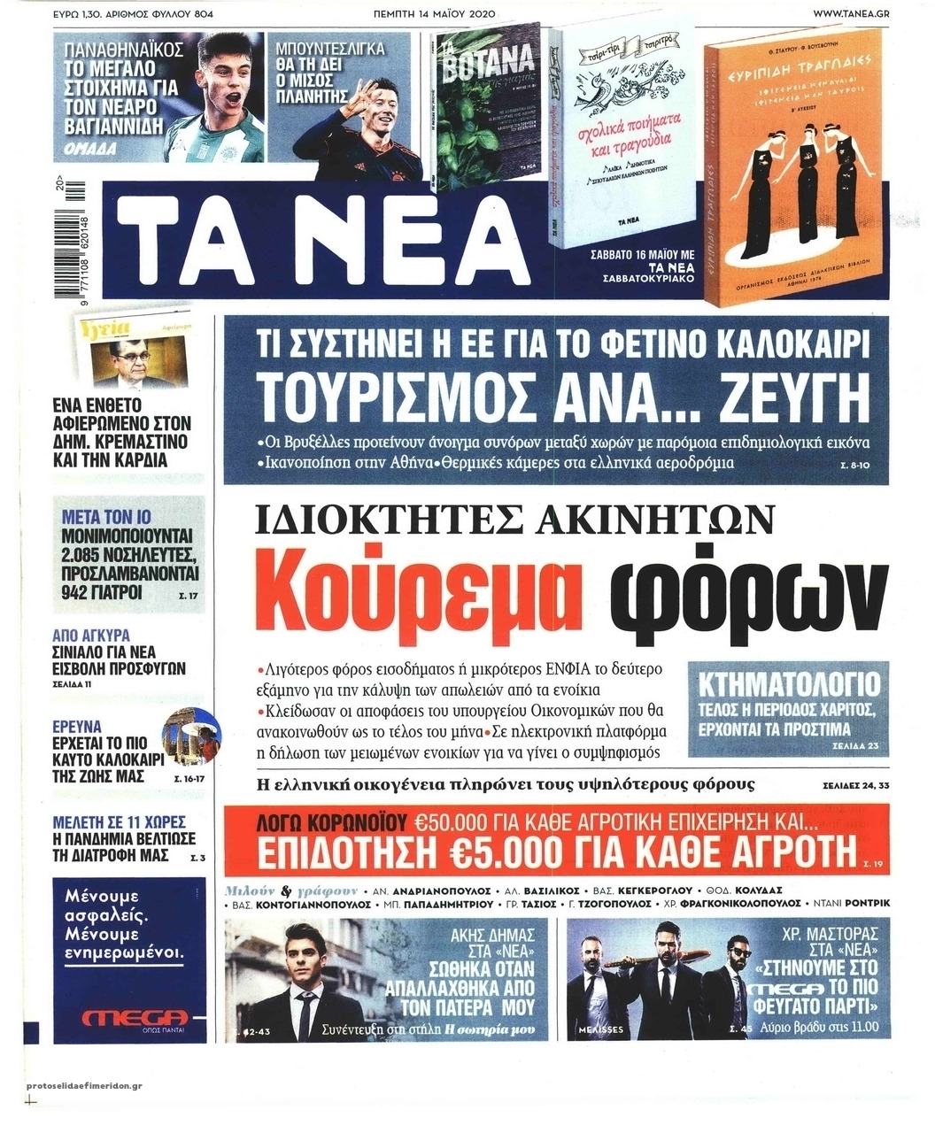 Πρωτοσέλιδο εφημερίδας Τα Νέα