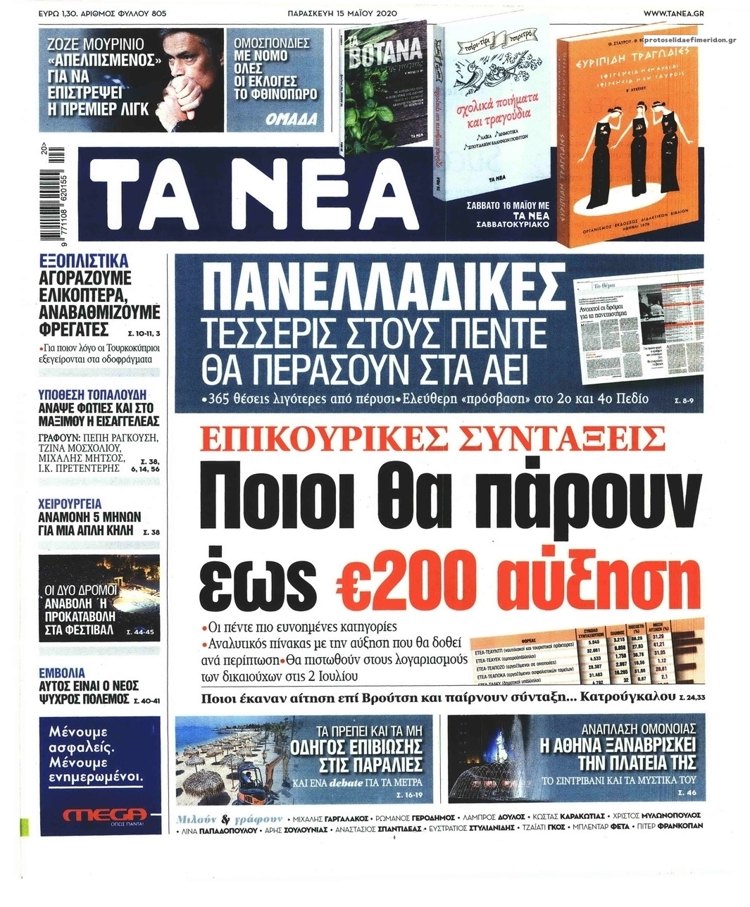 Πρωτοσέλιδο εφημερίδας Τα Νέα