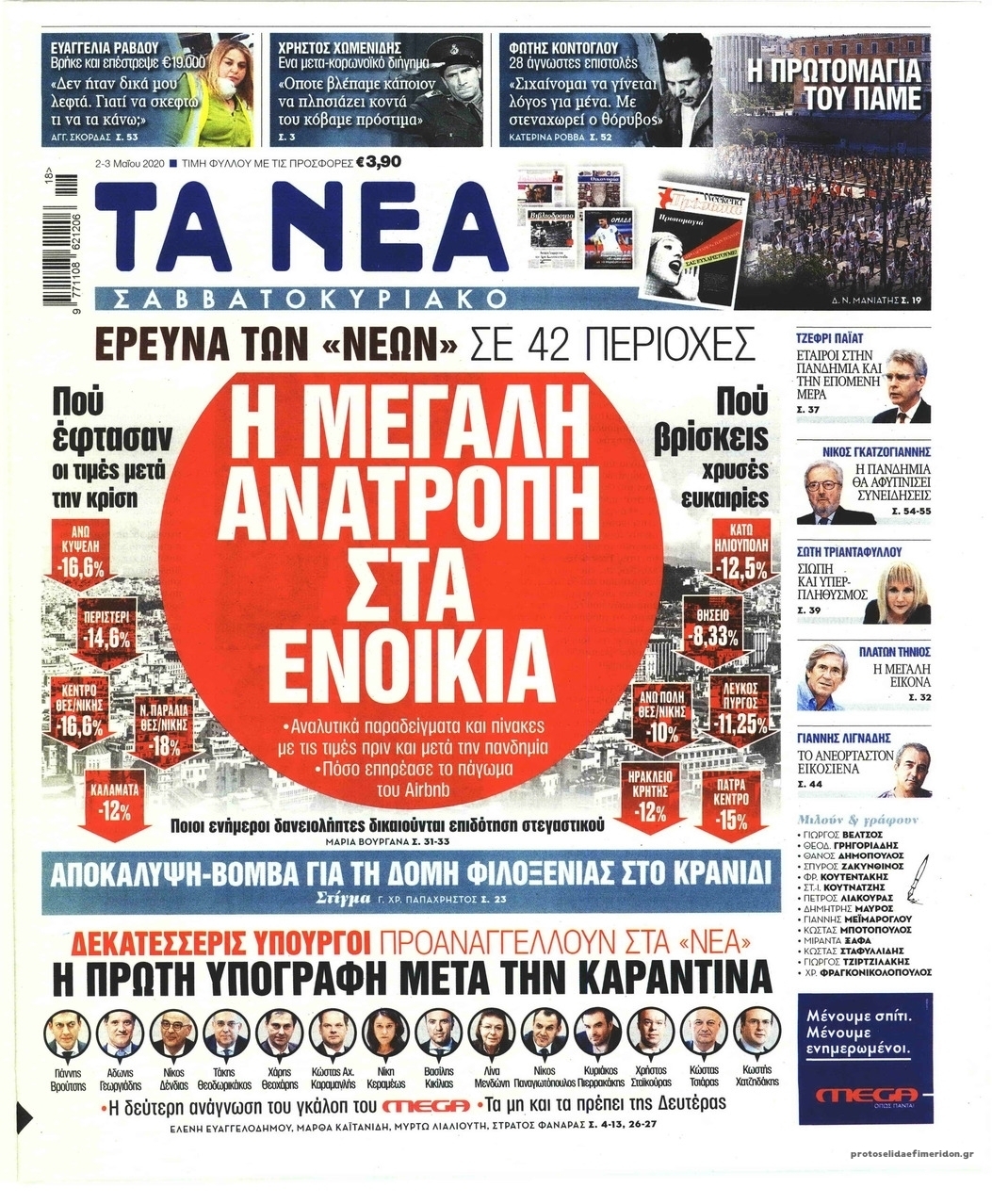 Πρωτοσέλιδο εφημερίδας Τα Νέα