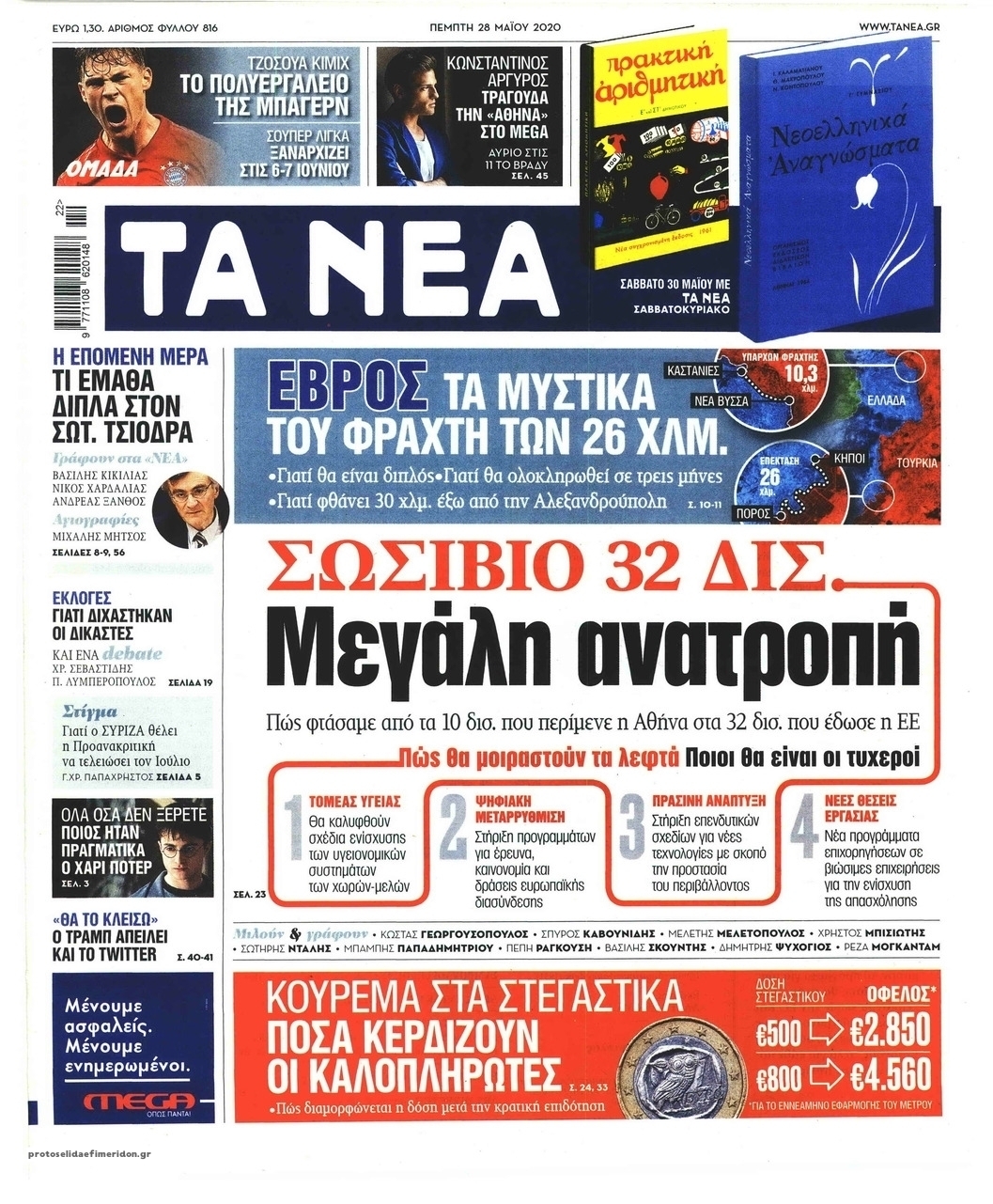 Πρωτοσέλιδο εφημερίδας Τα Νέα