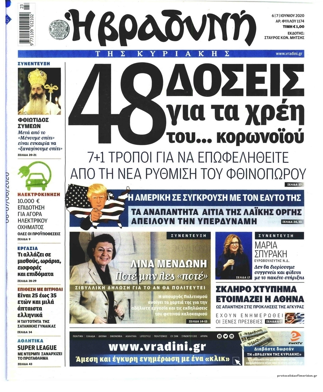 Πρωτοσέλιδο εφημερίδας Βραδυνή Κ.