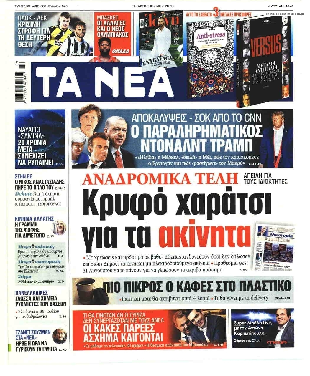 Πρωτοσέλιδο εφημερίδας Τα Νέα