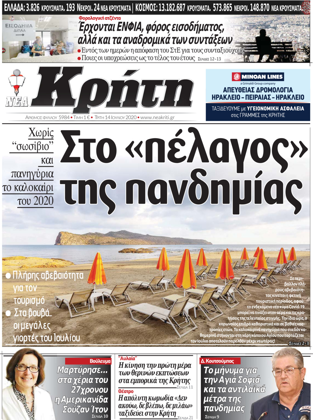 Πρωτοσέλιδο εφημερίδας Νέα Κρήτη