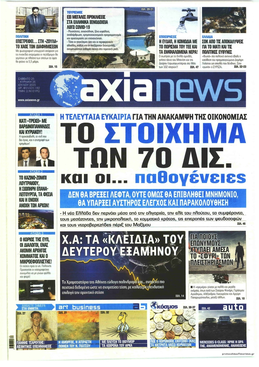 Πρωτοσέλιδο εφημερίδας Αξία News