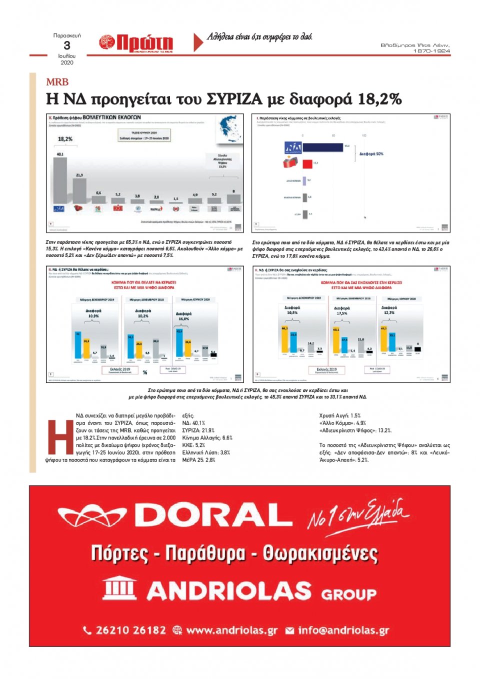 Οπισθόφυλλο εφημερίδας Πρώτη