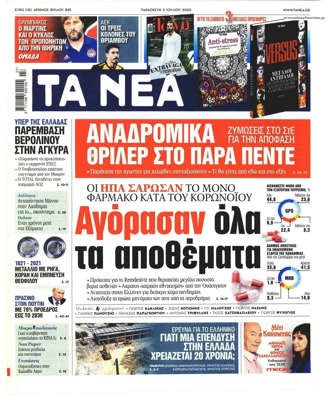 Πρωτοσέλιδο εφημερίδας Τα Νέα