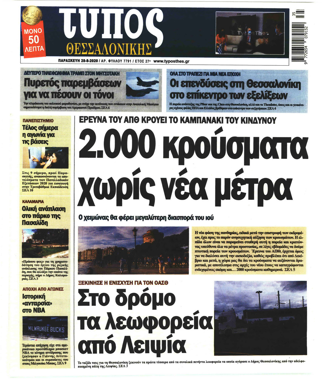 Πρωτοσέλιδο εφημερίδας Τύπος Θεσσαλονίκης