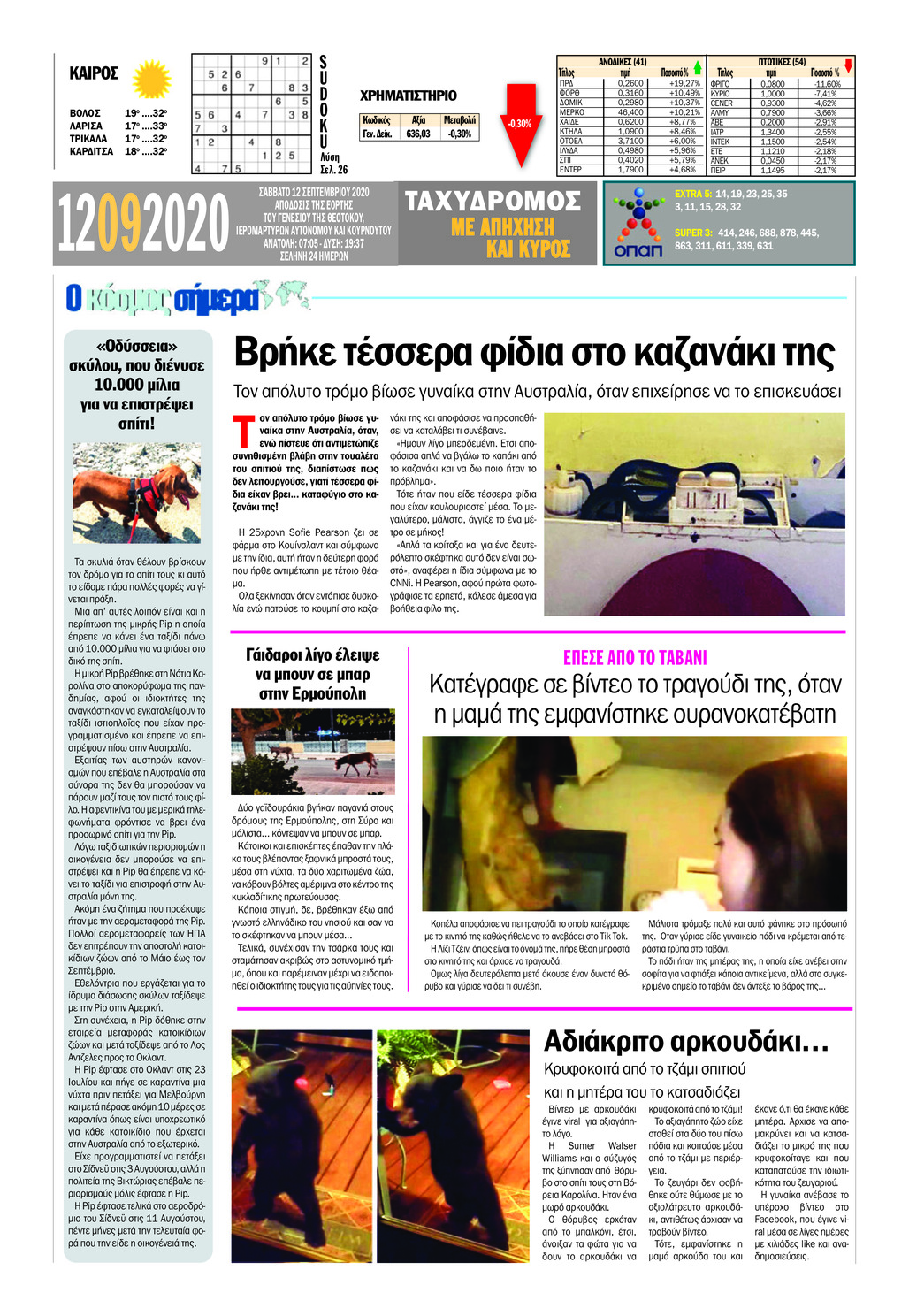Οπισθόφυλλο εφημερίδας Ταχυδρόμος