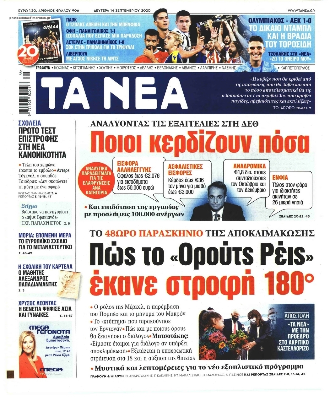 Πρωτοσέλιδο εφημερίδας Τα Νέα