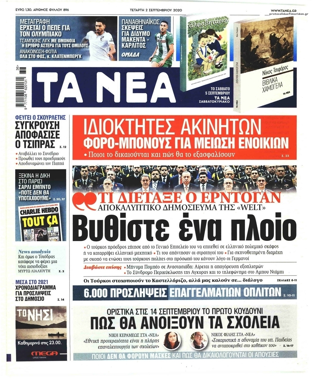 Πρωτοσέλιδο εφημερίδας Τα Νέα