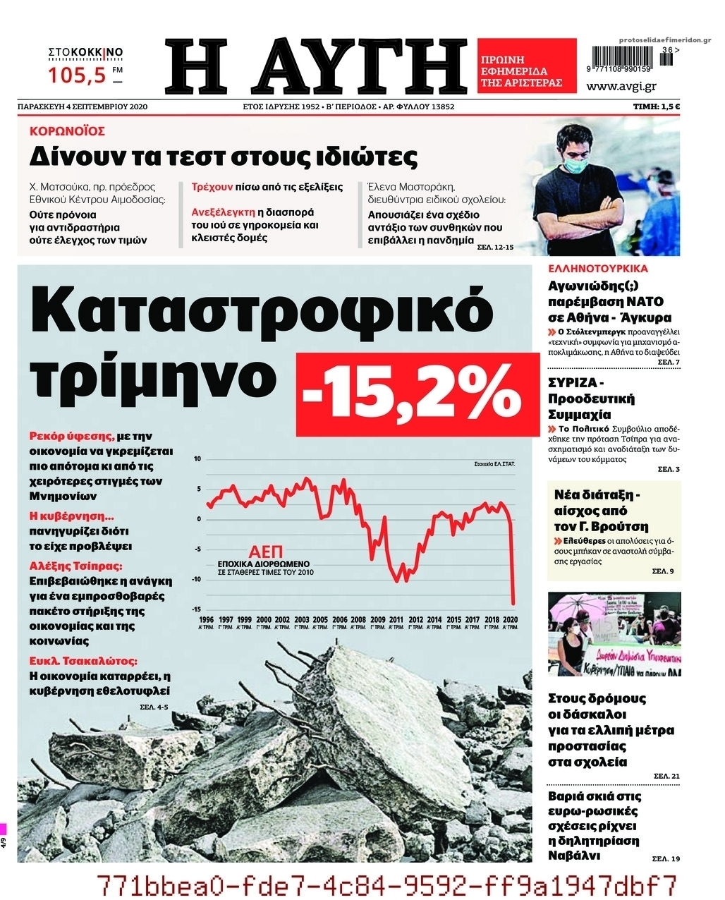 Πρωτοσέλιδο εφημερίδας Αυγή