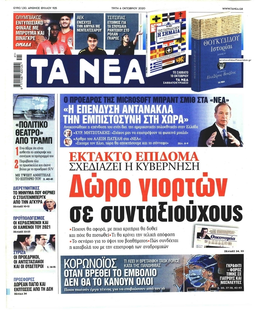 Πρωτοσέλιδο εφημερίδας Τα Νέα