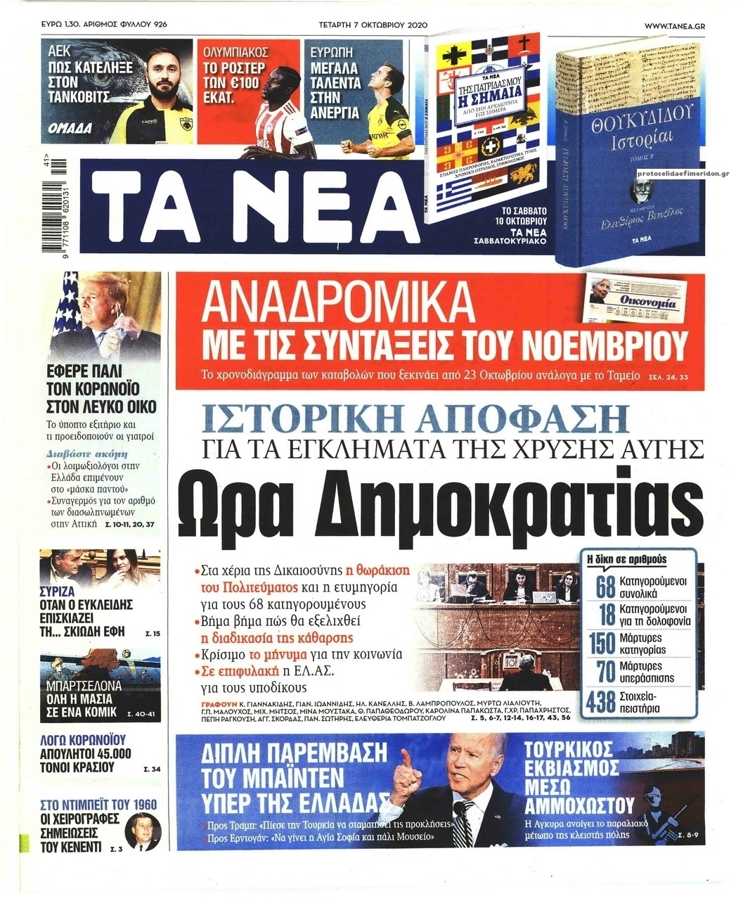 Πρωτοσέλιδο εφημερίδας Τα Νέα