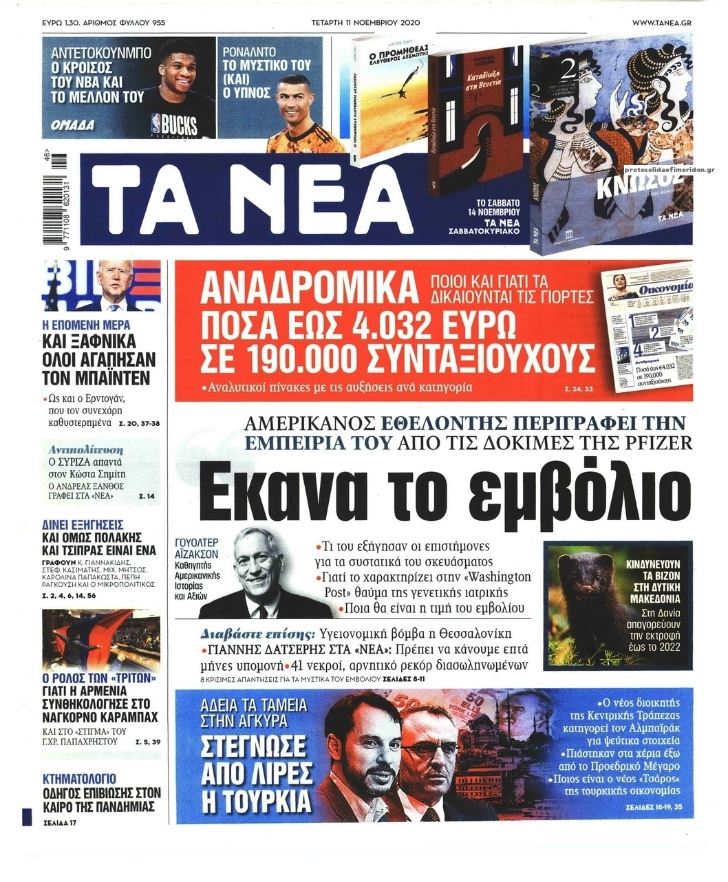 Πρωτοσέλιδο εφημερίδας Τα Νέα