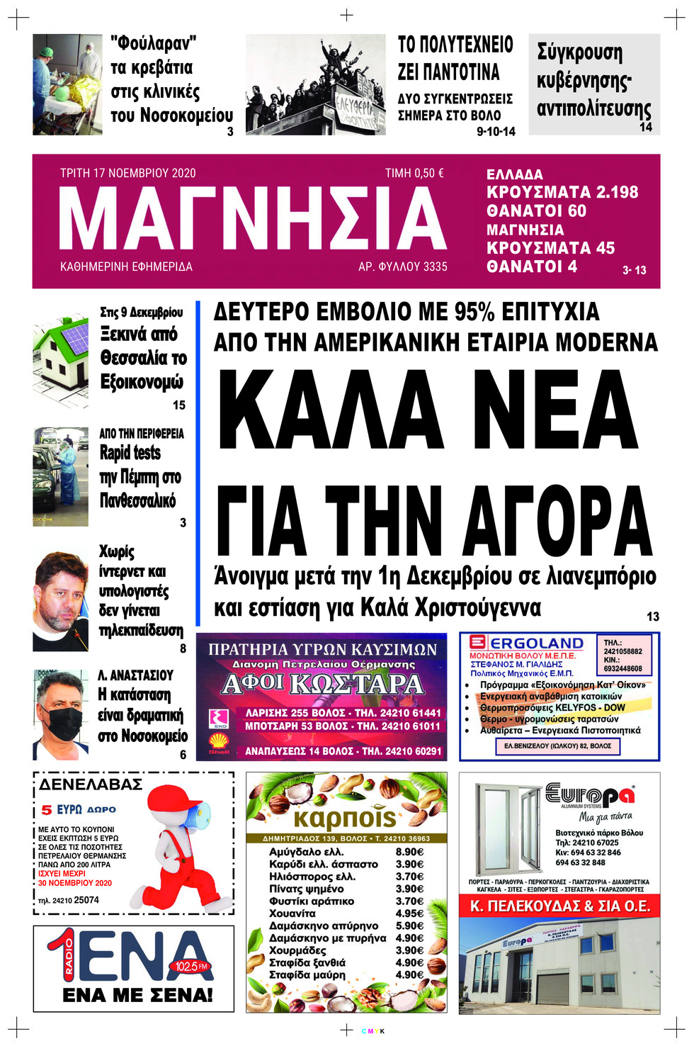 Πρωτοσέλιδο εφημερίδας Μαγνησία