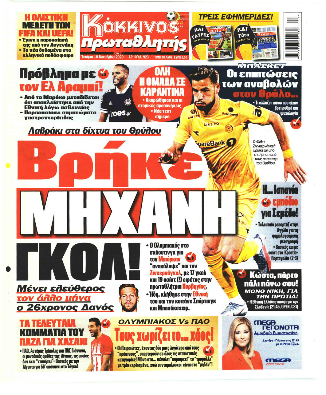 Πρωτοσέλιδο εφημερίδας Κόκκινος Πρωταθλητής
