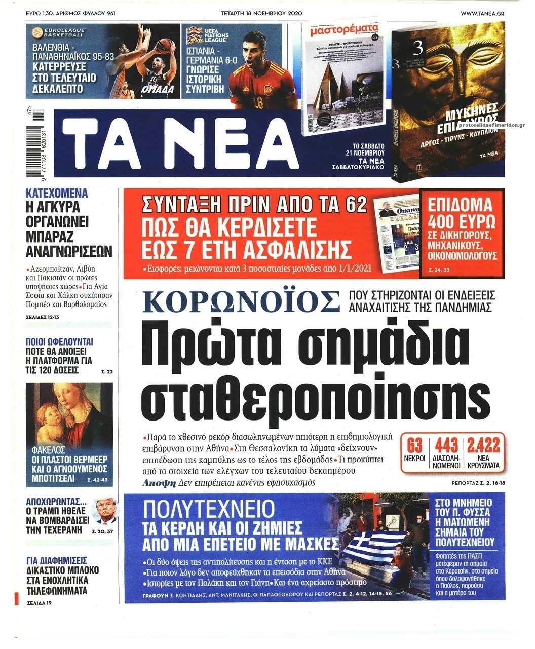 Πρωτοσέλιδο εφημερίδας Τα Νέα