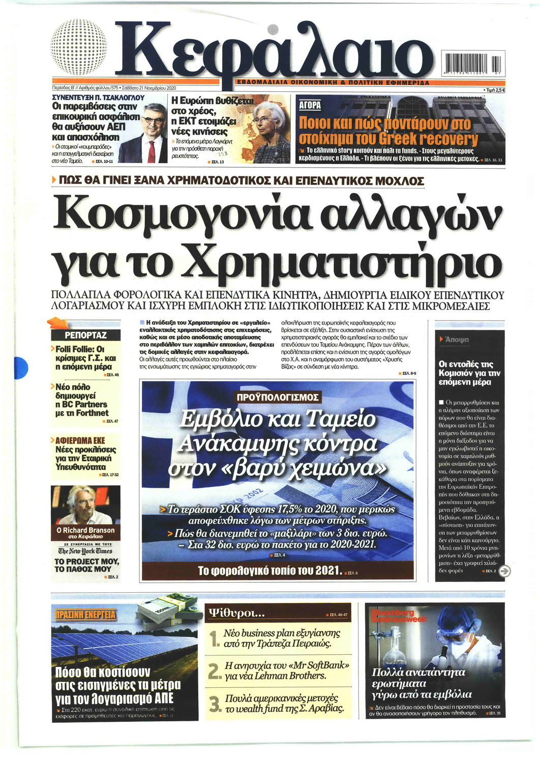 Πρωτοσέλιδο εφημερίδας Κεφάλαιο