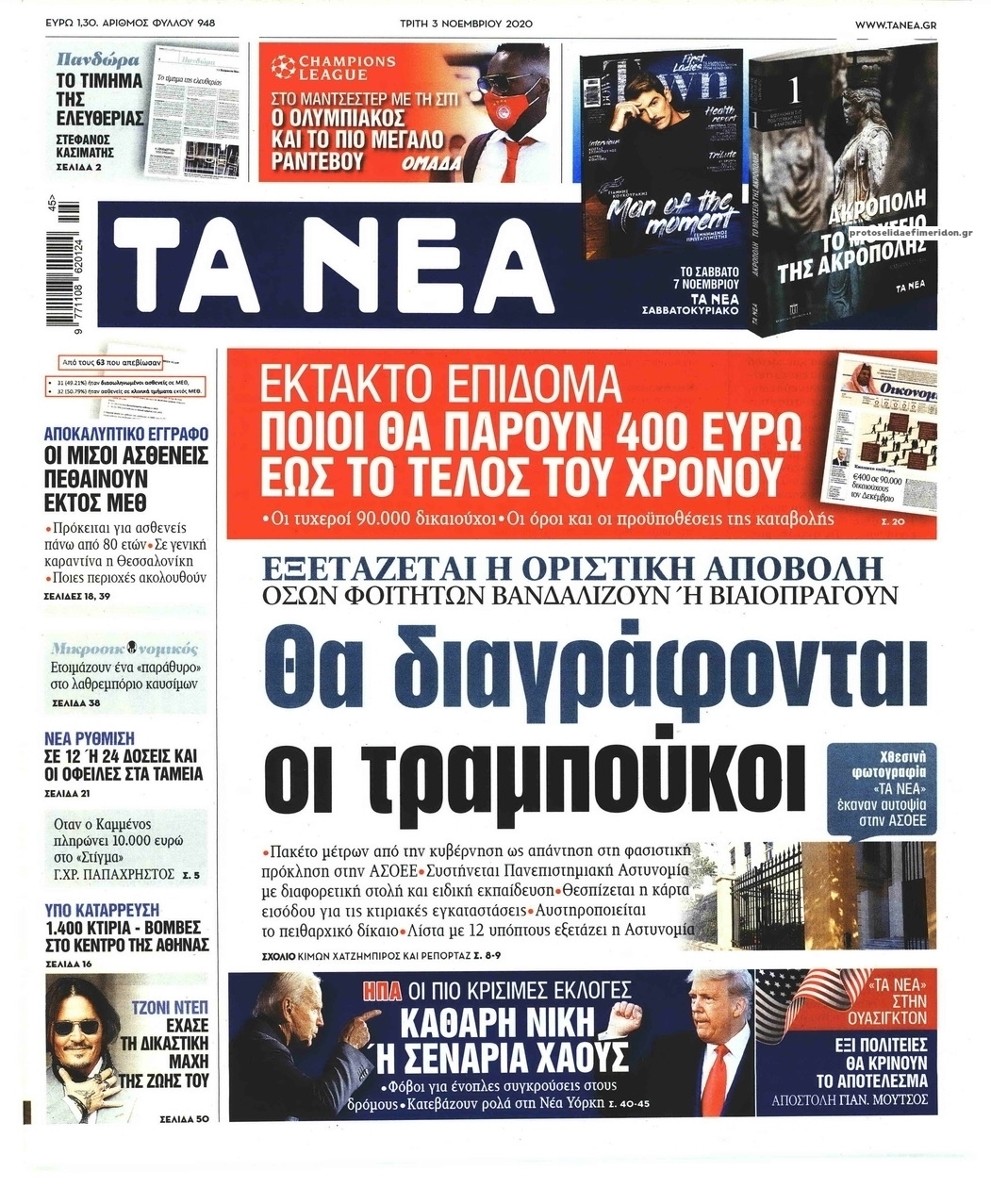 Πρωτοσέλιδο εφημερίδας Τα Νέα