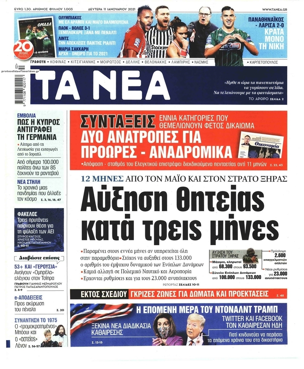 Πρωτοσέλιδο εφημερίδας Τα Νέα