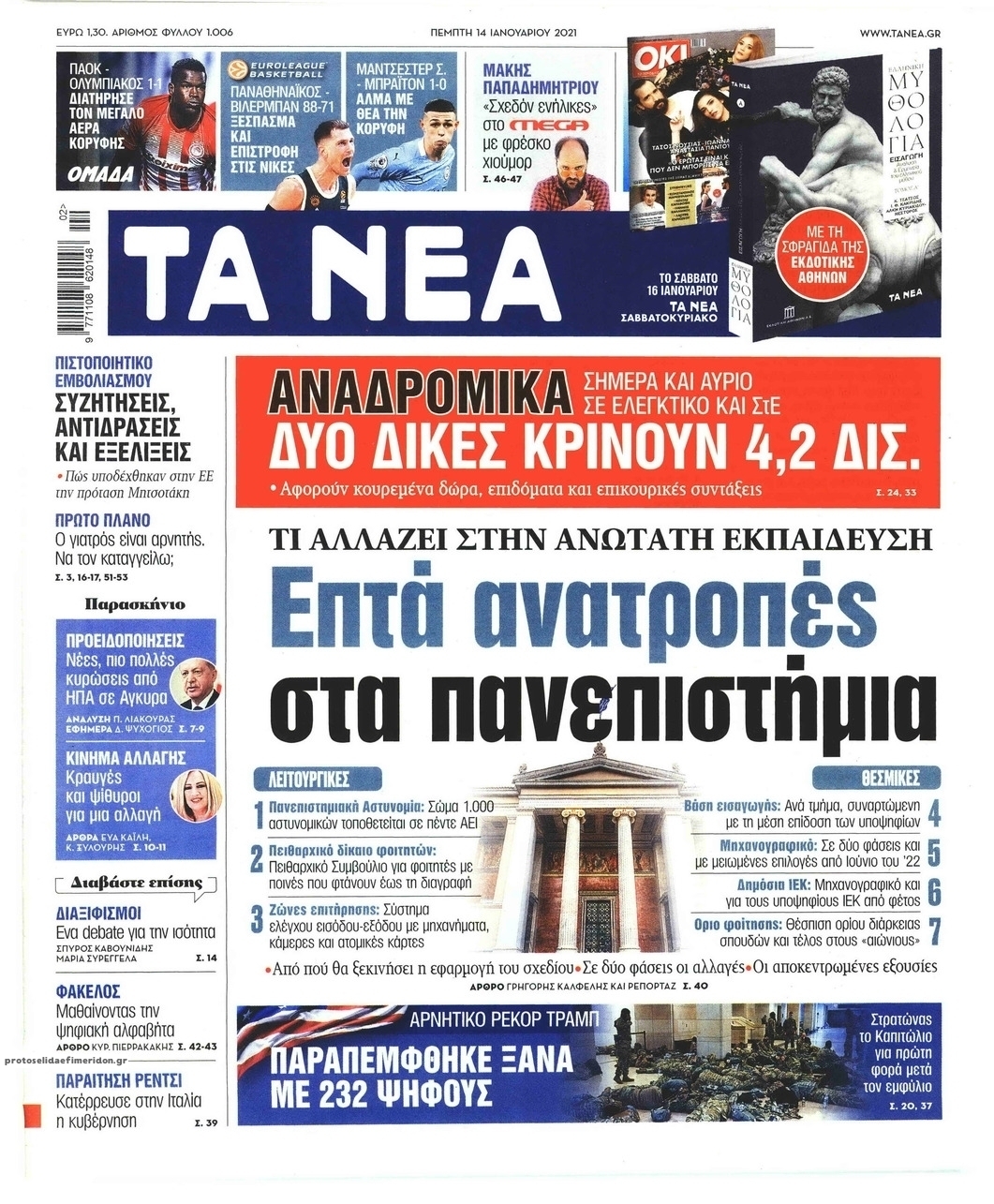 Πρωτοσέλιδο εφημερίδας Τα Νέα